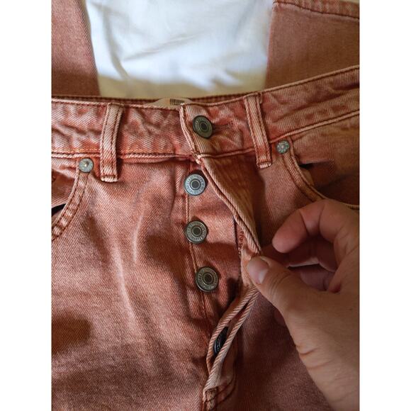FREE PEOPLE Size 26 Rust Orange Wide Leg High Rise Button Fly Jeans Boho - Picture 4 of 11